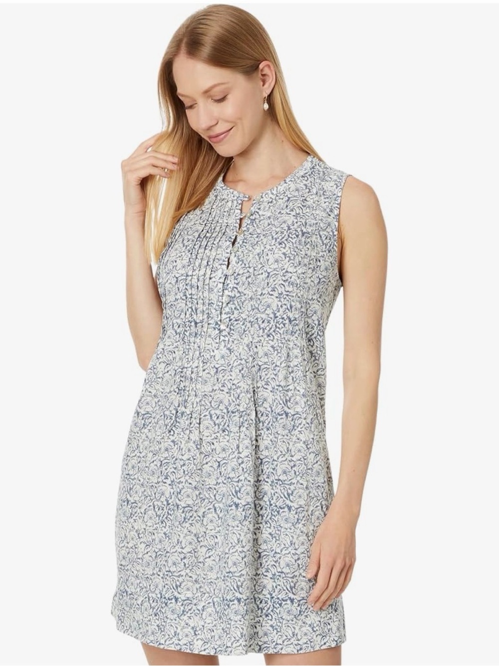 Faherty Isha Dress XS Cream Imma Floral Linen Blend Pintuck Mini Dress NWOT
